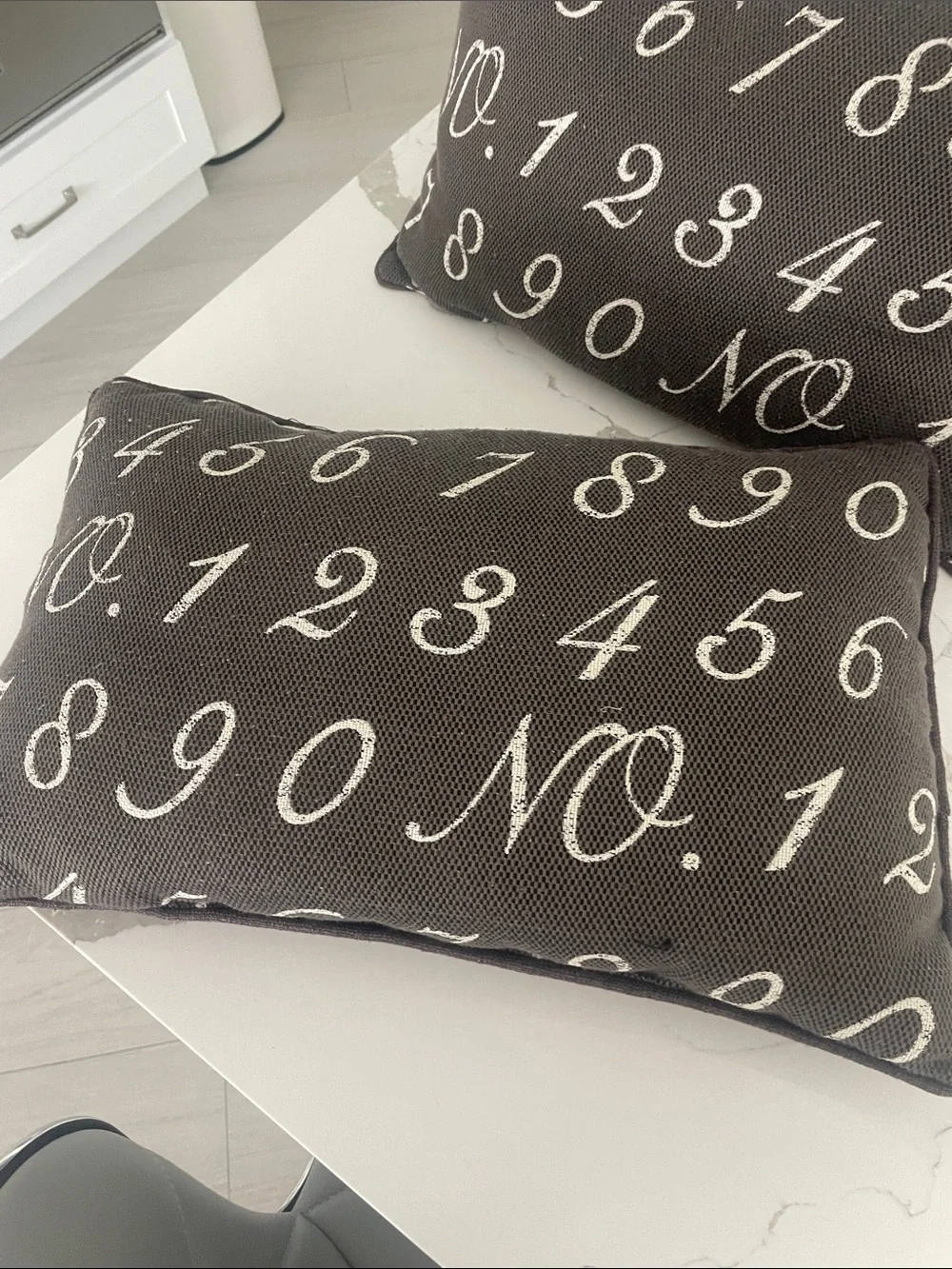 Numerical Print Lumbar Pillow Pair - Brown with Cream Numbers